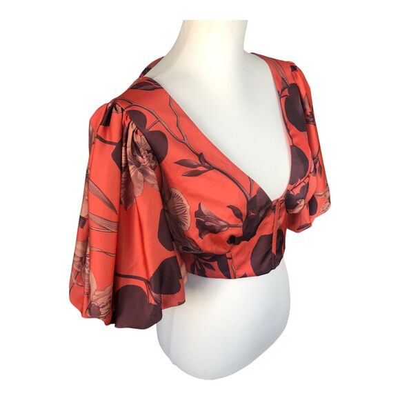 ASOS Sexy Puff Sleeve Deep V-Neck Corset Bodice Crop Top Open Back Sz‎ 10 - Picture 4 of 14